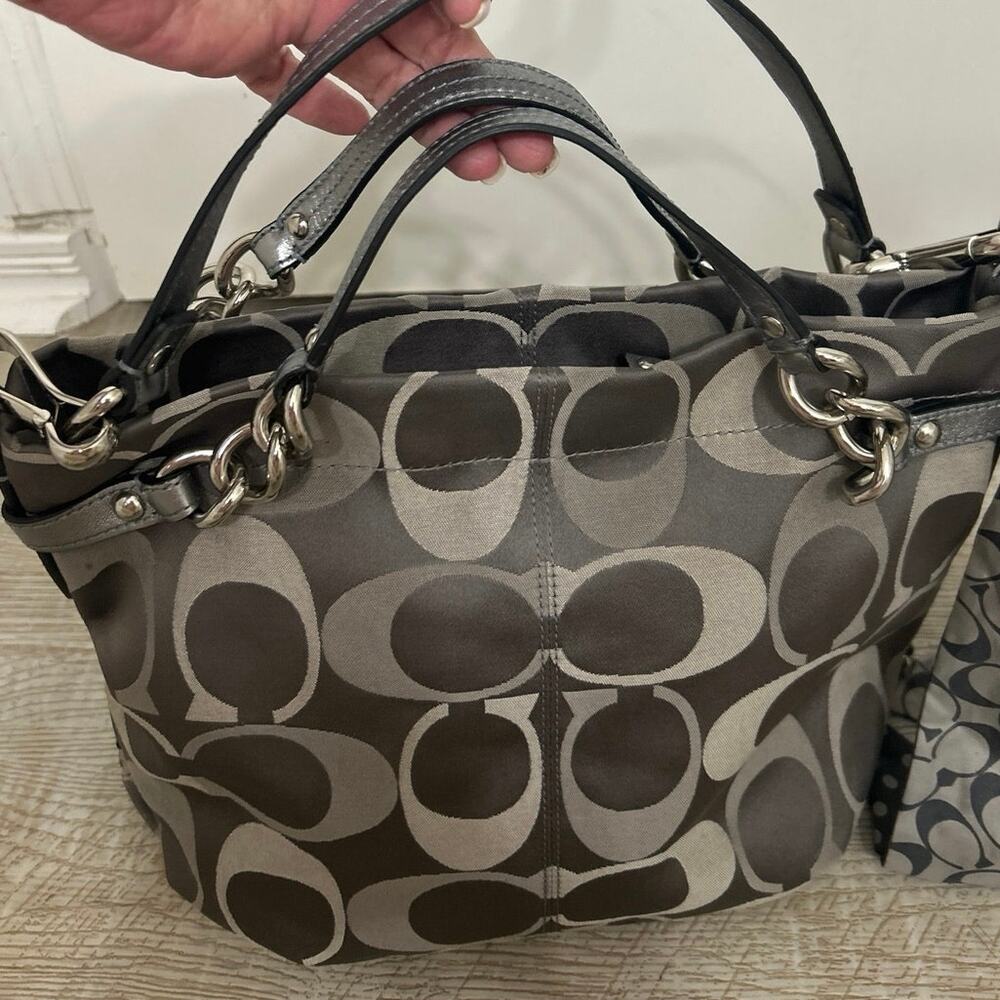 Y2K Coach Brooke Op Art Logo Mania Slouchy Hobo Bag Gray/Brown Metallic F17673 - Picture 7 of 16